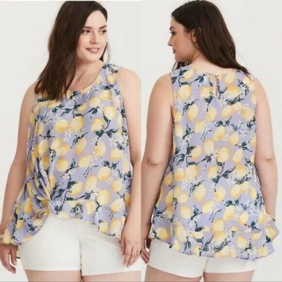 TORRID novelty lemon print blouse women’s size 10 (00) sleeveless chic - Picture 1 of 5